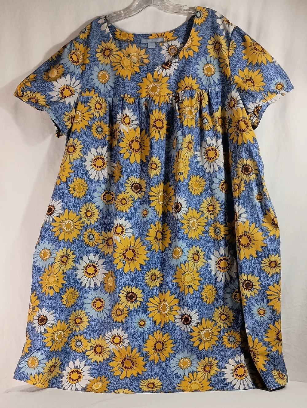 Women's Size 1X Cotton House Dress Lounger PJ Pockets Sunflower - Picture 2 of 9